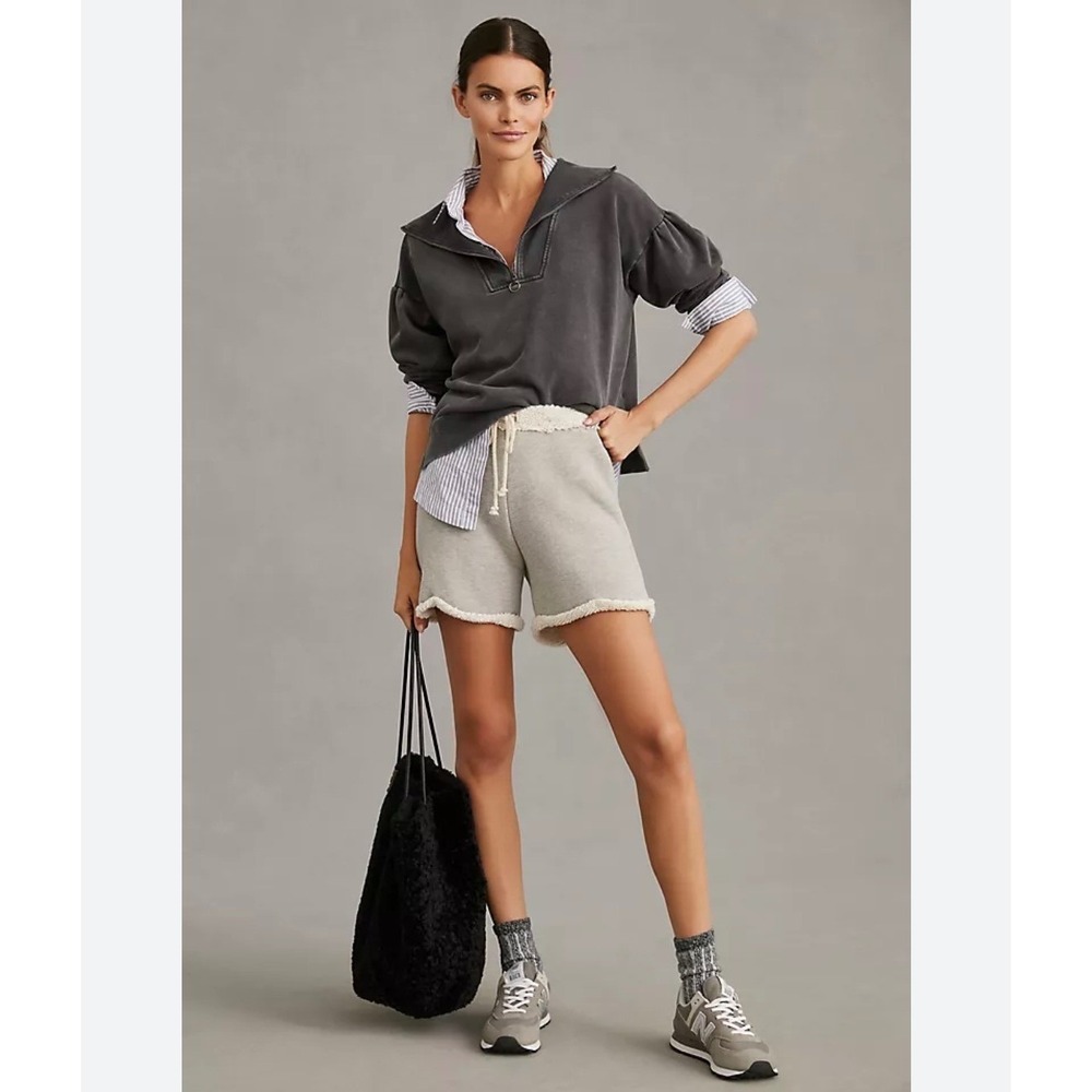 Daily Practice by Anthropologie Charcoal Washed Quarter Zip Sweatshirt, XS